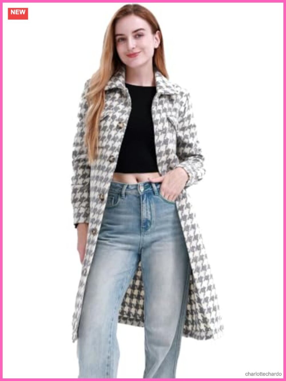 Wool Blend Plaid Lapel Trench Coat with Pockets